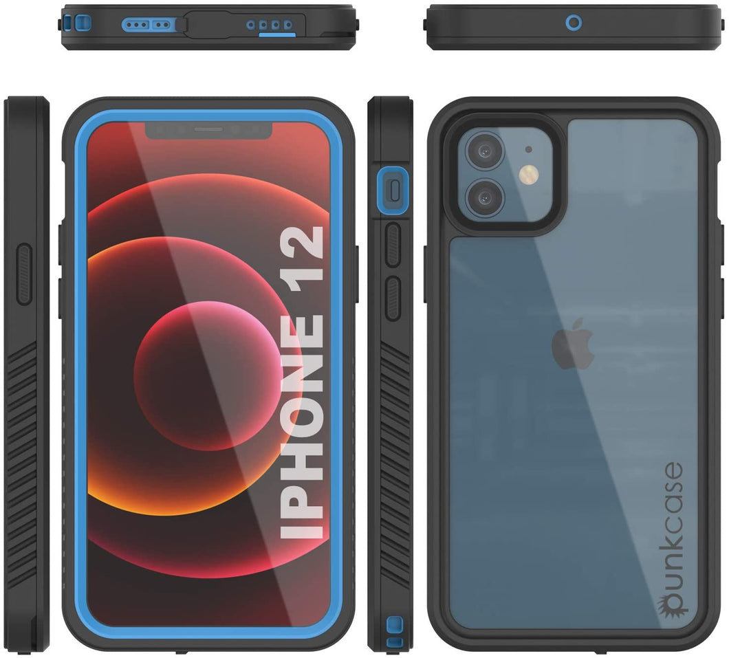 iPhone 12  Waterproof Case, Punkcase [Extreme Series] Armor Cover W/ Built In Screen Protector [Light Blue] (Color in image: Light Blue)