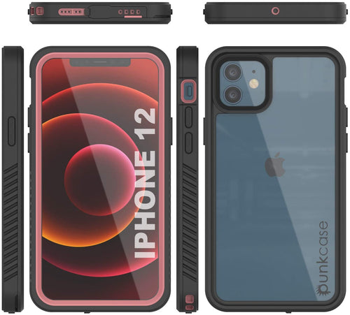 iPhone 12  Waterproof Case, Punkcase [Extreme Series] Armor Cover W/ Built In Screen Protector [Pink] (Color in image: Pink)