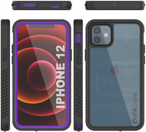 iPhone 12  Waterproof Case, Punkcase [Extreme Series] Armor Cover W/ Built In Screen Protector [Purple] (Color in image: Purple)