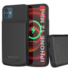 Cargar imagen en el visor de la galería, iPhone 12 Mini Battery Case, PunkJuice 4700mAH Fast Charging Power Bank W/ Screen Protector | [Black] (Color in image: black)

