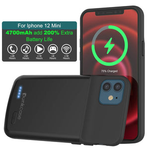 iPhone 12 Mini Battery Case, PunkJuice 4700mAH Fast Charging Power Bank W/ Screen Protector | [Black] (Color in image: red)