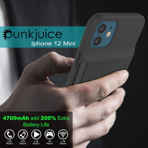 iPhone 12 Mini Battery Case, PunkJuice 4700mAH Fast Charging Power Bank W/ Screen Protector | [Black] (Color in image: gold)