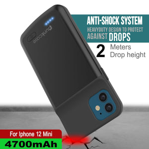 iPhone 12 Mini Battery Case, PunkJuice 4700mAH Fast Charging Power Bank W/ Screen Protector | [Black] (Color in image: rose-gold)