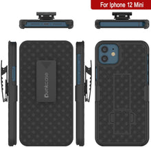 Cargar imagen en el visor de la galería, Punkcase iPhone 12 Mini Case With Tempered Glass Screen Protector, Holster Belt Clip &amp; Built-In Kickstand [Black] 
