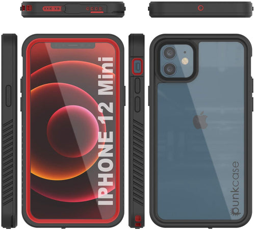 iPhone 12 Mini Waterproof Case, Punkcase [Extreme Series] Armor Cover W/ Built In Screen Protector [Red] (Color in image: Red)