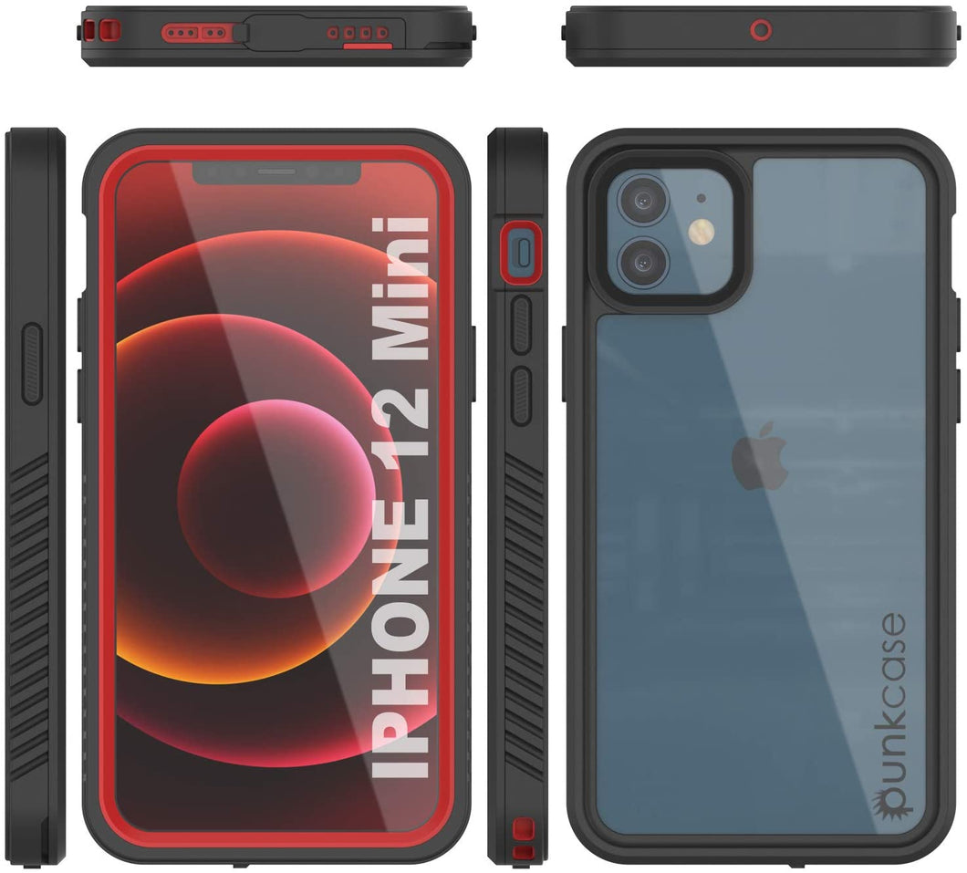 iPhone 12 Mini Waterproof Case, Punkcase [Extreme Series] Armor Cover W/ Built In Screen Protector [Red] (Color in image: Red)