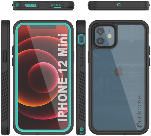 iPhone 12 Mini Waterproof Case, Punkcase [Extreme Series] Armor Cover W/ Built In Screen Protector [Teal] (Color in image: Teal)