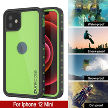 Cargar imagen en el visor de la galería, iPhone 12 Mini Waterproof IP68 Case, Punkcase [Light green] [StudStar Series] [Slim Fit] [Dirtproof] (Color in image: Black)

