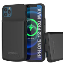Cargar imagen en el visor de la galería, iPhone 12 Pro Max Battery Case, PunkJuice 4800mAH Fast Charging Power Bank W/ Screen Protector | [Black] (Color in image: black)
