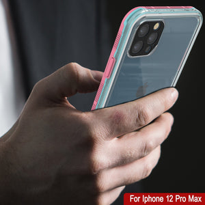 Punkcase iPhone 13 Pro Max Waterproof Case [Aqua Series] Armor Cover [Clear Pink] [Clear Back] 