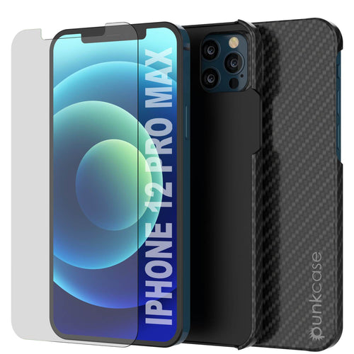 iPhone 12 Pro Max Case, Punkcase CarbonShield, Heavy Duty & Ultra Thin 2 Piece Dual Layer [shockproof] (Color in image: Black)