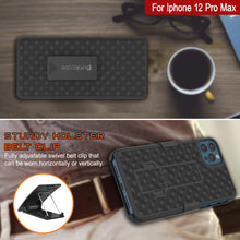 Cargar imagen en el visor de la galería, Punkcase iPhone 12 Pro Max Case With Tempered Glass Screen Protector, Holster Belt Clip &amp; Built-In Kickstand [Black] 
