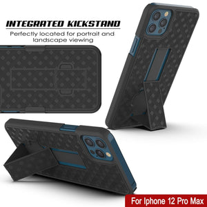 Punkcase iPhone 12 Pro Max Case With Tempered Glass Screen Protector, Holster Belt Clip & Built-In Kickstand [Black] 