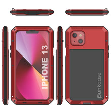 Cargar imagen en el visor de la galería, iPhone 13 Metal Case, Heavy Duty Military Grade Armor Cover [shock proof] Full Body Hard [Red] 

