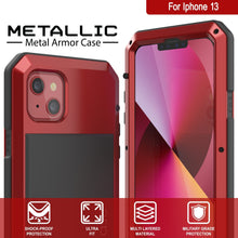 Cargar imagen en el visor de la galería, iPhone 13 Metal Case, Heavy Duty Military Grade Armor Cover [shock proof] Full Body Hard [Red] 
