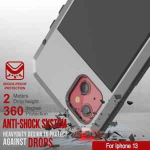 iPhone 13 Metal Case, Heavy Duty Military Grade Armor Cover [shock proof] Full Body Hard [Silver] (Color in image: Black)