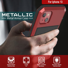 Cargar imagen en el visor de la galería, iPhone 13 Metal Case, Heavy Duty Military Grade Armor Cover [shock proof] Full Body Hard [Red] 

