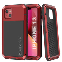 Cargar imagen en el visor de la galería, iPhone 13 Metal Case, Heavy Duty Military Grade Armor Cover [shock proof] Full Body Hard [Red] (Color in image: Red)
