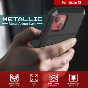 iPhone 13 Metal Case, Heavy Duty Military Grade Armor Cover [shock proof] Full Body Hard [Black] 