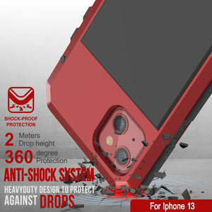 iPhone 13 Metal Case, Heavy Duty Military Grade Armor Cover [shock proof] Full Body Hard [Red] (Color in image: Black)