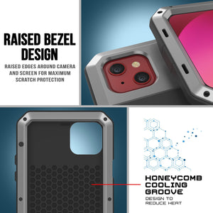 iPhone 13 Metal Case, Heavy Duty Military Grade Armor Cover [shock proof] Full Body Hard [Silver] 
