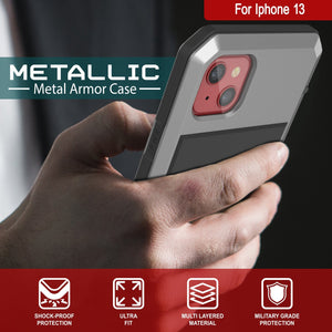 iPhone 13 Metal Case, Heavy Duty Military Grade Armor Cover [shock proof] Full Body Hard [Silver] 