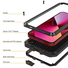Cargar imagen en el visor de la galería, iPhone 13 Metal Case, Heavy Duty Military Grade Armor Cover [shock proof] Full Body Hard [Black] (Color in image: Red)
