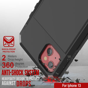 iPhone 13 Metal Case, Heavy Duty Military Grade Armor Cover [shock proof] Full Body Hard [Black] (Color in image: Silver)