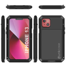 Cargar imagen en el visor de la galería, iPhone 13 Metal Case, Heavy Duty Military Grade Armor Cover [shock proof] Full Body Hard [Black] 
