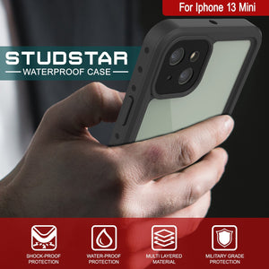 iPhone 13 Mini Waterproof IP68 Case, Punkcase [Clear] [StudStar Series] [Slim Fit] [Dirtproof] (Color in image: Red)