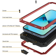 Load image into Gallery viewer, iPhone 13 Pro Max Metal Case, Heavy Duty Military Grade Armor Cover [shock proof] Full Body Hard [Red] (Color in image: Silver)
