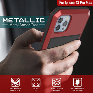 iPhone 13 Pro Max Metal Case, Heavy Duty Military Grade Armor Cover [shock proof] Full Body Hard [Red] 