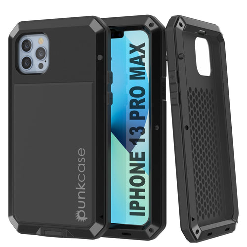 iPhone 13 Pro Max Metal Case, Heavy Duty Military Grade Armor Cover [shock proof] Full Body Hard [Black] (Color in image: Black)