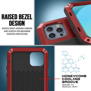 iPhone 13 Pro Max Metal Case, Heavy Duty Military Grade Armor Cover [shock proof] Full Body Hard [Red] 