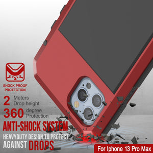 iPhone 13 Pro Max Metal Case, Heavy Duty Military Grade Armor Cover [shock proof] Full Body Hard [Red] (Color in image: Black)