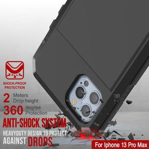 iPhone 13 Pro Max Metal Case, Heavy Duty Military Grade Armor Cover [shock proof] Full Body Hard [Black] (Color in image: Silver)