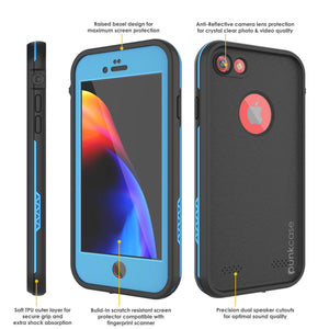 iPhone 8 Waterproof Case, Punkcase SpikeStar Light-Blue Series | Thin Fit 6.6ft Underwater IP68 (Color in image: red)