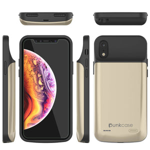 iPhone 11 Battery Case, PunkJuice 5000mAH Fast Charging Power Bank W/ Screen Protector | [Gold] 