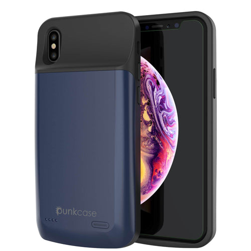iphone XS Max Battery Case, PunkJuice 5000mAH Fast Charging Power Bank W/ Screen Protector | [Blue] (Color in image: blue)