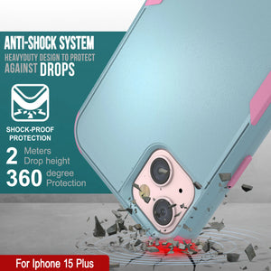 Punkcase para iPhone 15 Plus Cinco de clip de cinturón multicapa Case de funda [Serie de patrón] [menta rosa]]