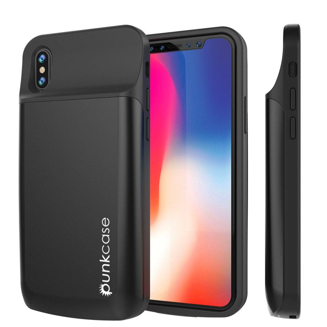 iPhone X Battery Case, PunkJuice 5000mAH Fast Charging Power Bank W/ Screen Protector | [Black] (Color in image: black)