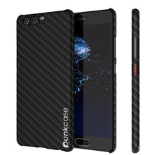 Cargar imagen en el visor de la galería, Huawei P10 Case, Punkcase CarbonShield, Heavy Duty &amp; Ultra Thin 2 Piece Dual Layer PU Leather Cover [shockproof] [non slip] with Tempered Glass Screen Protector for Huawei P10 [Jet Black] (Color in image: Black)
