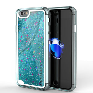 iPhone 7 Case, PunkCase LIQUID Teal Series, Protective Dual Layer Floating Glitter Cover (Color in image: teal)