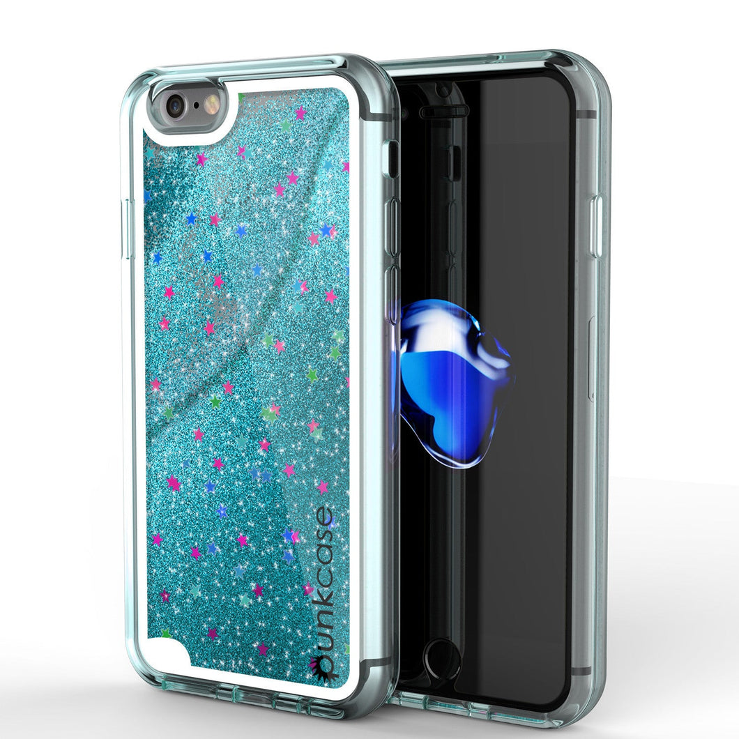 iPhone 7 Case, PunkCase LIQUID Teal Series, Protective Dual Layer Floating Glitter Cover (Color in image: teal)