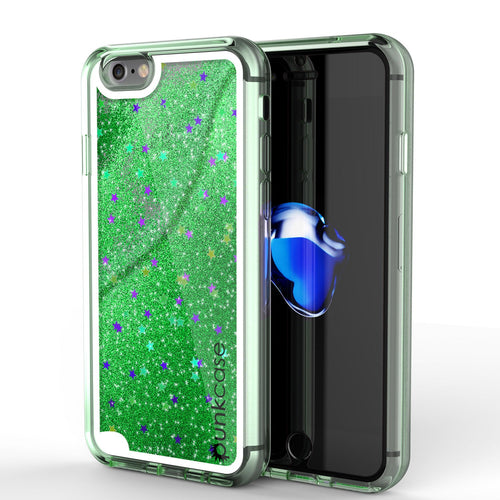 iPhone 7 Case, PunkCase LIQUID Green Series, Protective Dual Layer Floating Glitter Cover (Color in image: green)