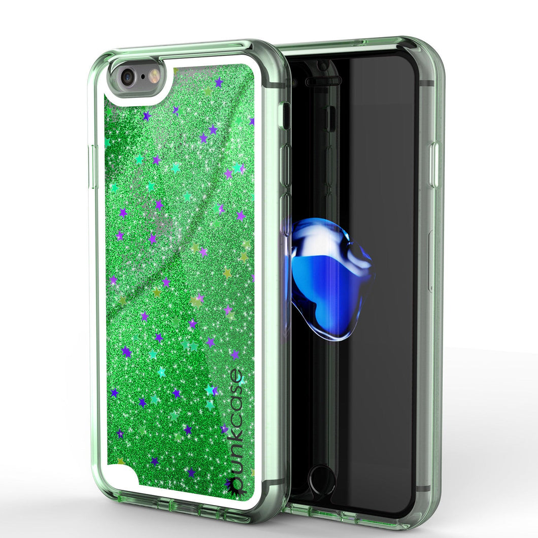 iPhone 7 Case, PunkCase LIQUID Green Series, Protective Dual Layer Floating Glitter Cover (Color in image: green)