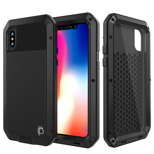 iPhone X Metal Case, Heavy Duty Military Grade Rugged Black Armor Cover [shock proof] Hybrid Full Body Hard Aluminum & TPU Design (Color in image: Black)