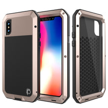 Cargar imagen en el visor de la galería, iPhone X Metal Case, Heavy Duty Military Grade Rugged Black Armor Cover [shock proof] Hybrid Full Body Hard Aluminum &amp; TPU Design (Color in image: Gold)
