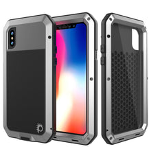 Cargar imagen en el visor de la galería, iPhone X Metal Case, Heavy Duty Military Grade Rugged Armor Cover [shock proof] Hybrid Full Body Hard Aluminum &amp; TPU Design (Color in image: Silver)
