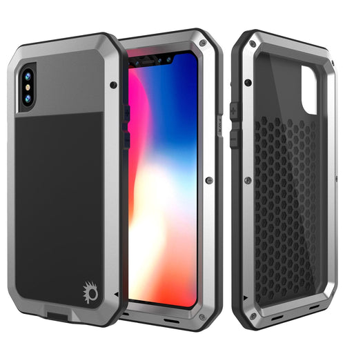 iPhone X Metal Case, Heavy Duty Military Grade Rugged Armor Cover [shock proof] Hybrid Full Body Hard Aluminum & TPU Design (Color in image: Silver)